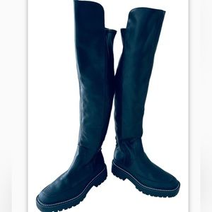 Sam Edelman Womens Black Lerue Over the Knee Boots Leather Sz 6.5M Lug Sole New